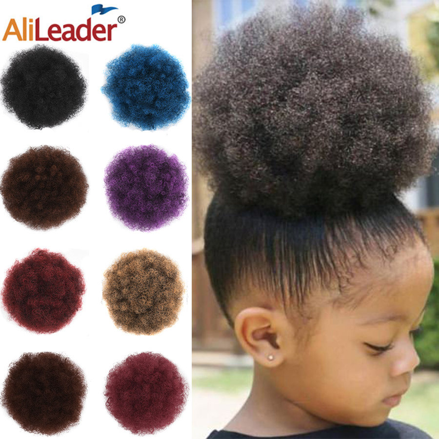 Alileader New Kinky Hair Bun Synthetic Claw Clip Ponytail Hair Extensions Drawsting Short Ponytail Fluffy Afro Short Hair Buns