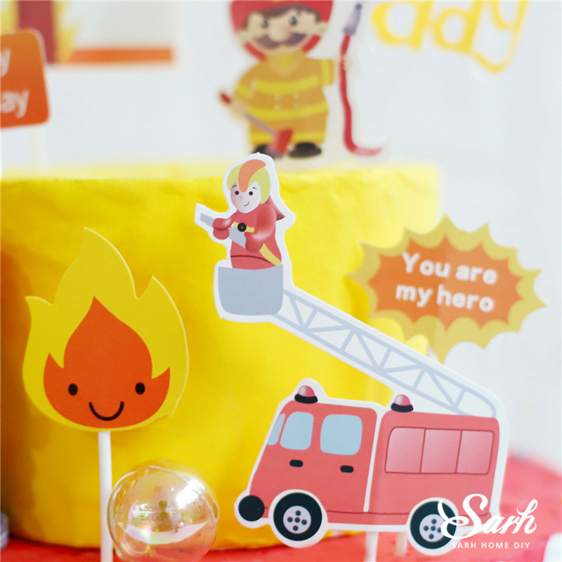 Water Gun Fireman Decoration Happy Birthday Firefighting Cake Topper for Children's Day Kid Party Supplies Baking Lovely Gifts