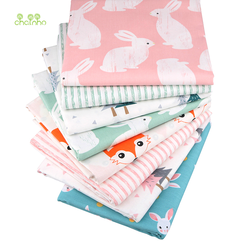 Chainho,Cartoon Rabbit & Fox Series,Printed Twill Cotton Fabric,For DIY Sewing & Quilting Baby&Children's Sheet,Pillow Material