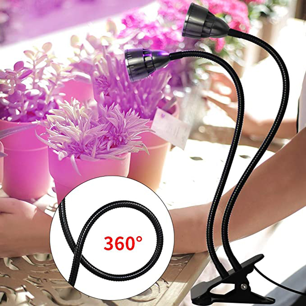 USB LED Growing Light 20W 2 Heads Clip Full Spectrum Greenhouse Indoor Growth Lamp for Flowers Vegetables Plants Seeds Seedlings