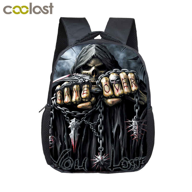Cool 3D Death Skull school bags mini kids Backpackboys Grim Reaper Children Boys Kindergarten Bag Bookbag Best Gif