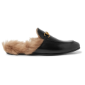 FLOWERS MULAN Women Shoes Shearling-lined Leather Loafers Black Leather Fur Mules Womens Shoes Slip On Zapatos de Mujer