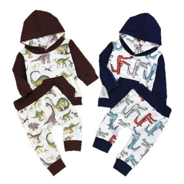 0-3Y Toddler Baby Boy Girl Clothes Sets Animal Print Cotton Hooded Top Long Pants Outfit Sweatshirt Trousers