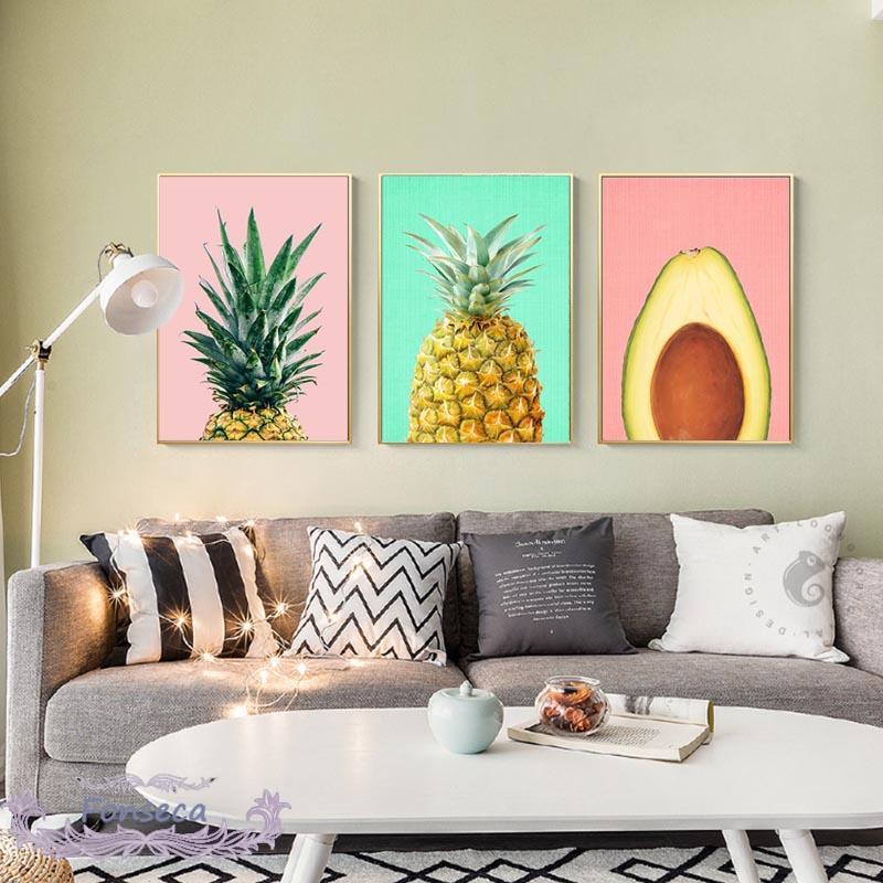 Fresh Fruit Pictures Wall Pineapple Avocado Kiwi Cactus Poster Modern Minimalist Canvas Painting for Living Room Kitchen Decor