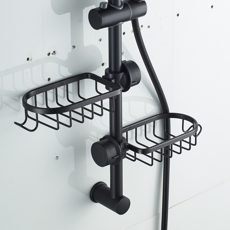 Bathroom Shelf Aluminum Single Layer Shower Rod Shampoo Soap Storage Rack Water-Tap Adjustable Drain Basket Kitchen Accessories