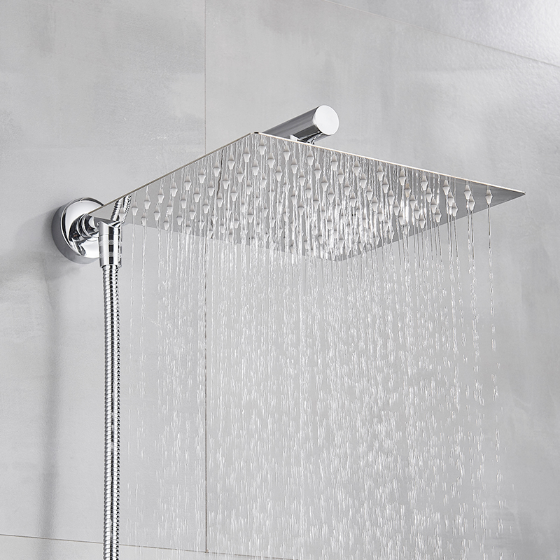 Quyanre Chrome Rainfall Shower Faucet Wall Mount Bathroom Shower System Ultrathin Shower Head Shower Arm Shower Hose Shower Kits