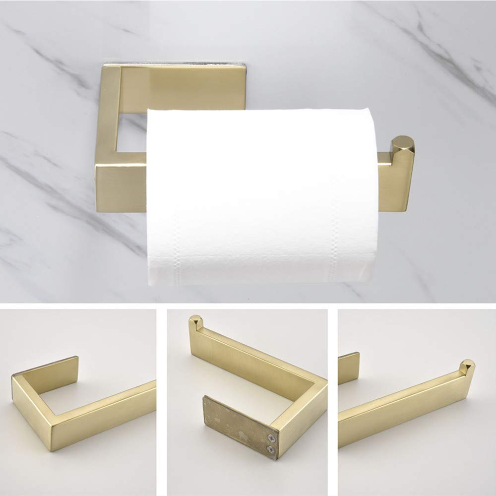 SUS304 Stainless Steel Adhesive Bathroom Accessories Set Brushed Gold Towel Bar Towel Hook Wall Towel Ring Toilet Paper Holder