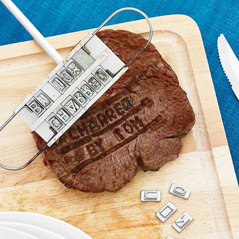 55 Letters Branding Barbecue Iron Steak Meat Burger Grill Personality Tool Sets Accessory Tool for Name Wooden Handle BBQ Tool