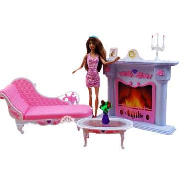 1/6 Fireplace Leisure Chair set for Barbie Deluxe Styled Fireplace Coffee Table Play Accessories for Monster High Doll