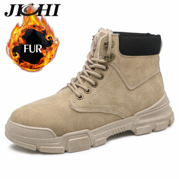 JICHI 2020 Military Boots Men Leather Waterproof Lace Up Winter Men Boots Ankle Lightweight Shoes for Men Winter Casual Non Slip