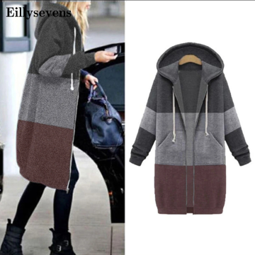 2020 Autumn Casual Long Hoodies Sweatshirt Women Coat Zip Up Outerwears Hooded Jacket Winter Pockets Plus Size Outwear Tops#2