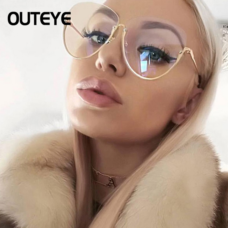 2020 Brand Designer Clear Sunglasses Women Ocean Lens Rimless Oversized Sun Glasses Frame Vintage Shades Luxury Metal Eyewear