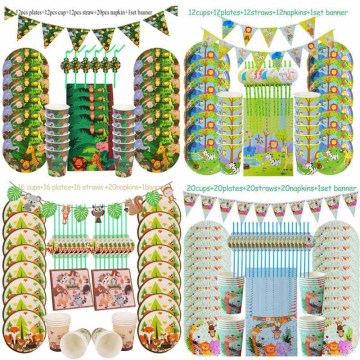 Baby Shower Animal Jungle Theme Party Decoration Disposable Tableware Set Boy 1st Birthday Decor Balloon Jungle Safari Party