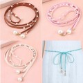 2019 New Fashion Beading Decor Belt Korea Style Solid PU Leather Pearl Knitted Belts For Women Elastic Simple Elegant Belt Women