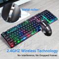 Wireless Gaming Mechanical Feel Keyboard Mouse Set Rechargeable LED Backlight 2.4GHz 104 Keys Keyboard Mouse Combo for PC