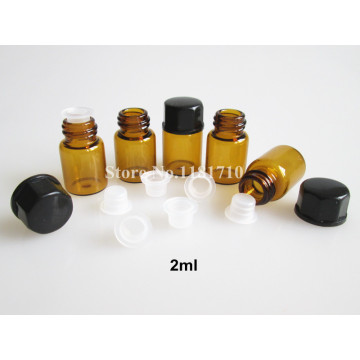 50pcs 1ml 2ml 3ml 5ml Amber Glass Bottle With Black Plastic Lid Inner,Small Brown Thin Glass Sample Vials Essential Oil Bottle