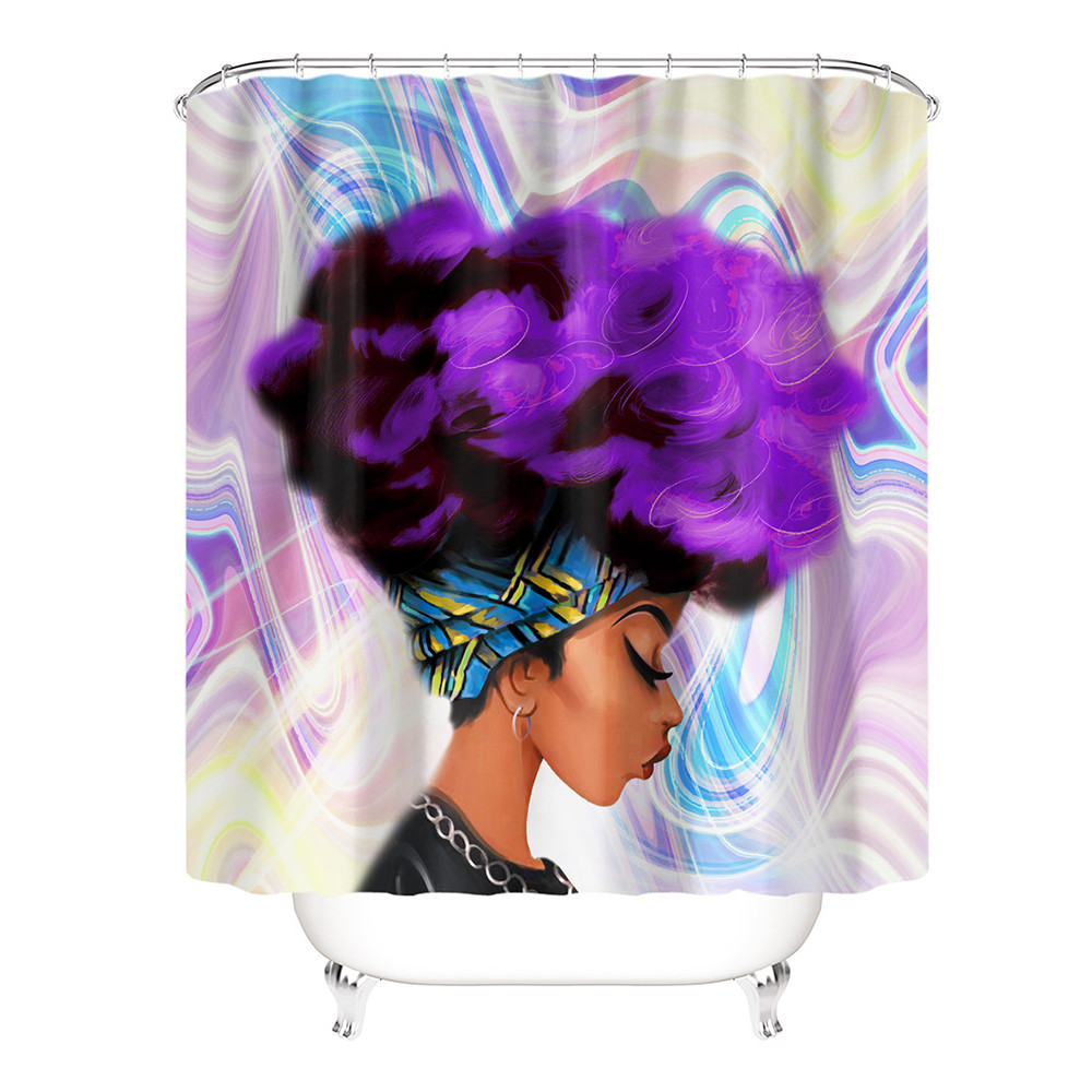 4pcs African American Women Printing Bathroom Sets Waterproof Shower Curtain Anti-Slip Toilet Polyester Cover Mat Bathroom Rug