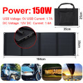 150W 12V/5V Foldable Dual USB Solar Panel Portable Folding Waterproof Solar Panel Solar Cell Charger Mobile Power Battery Charge