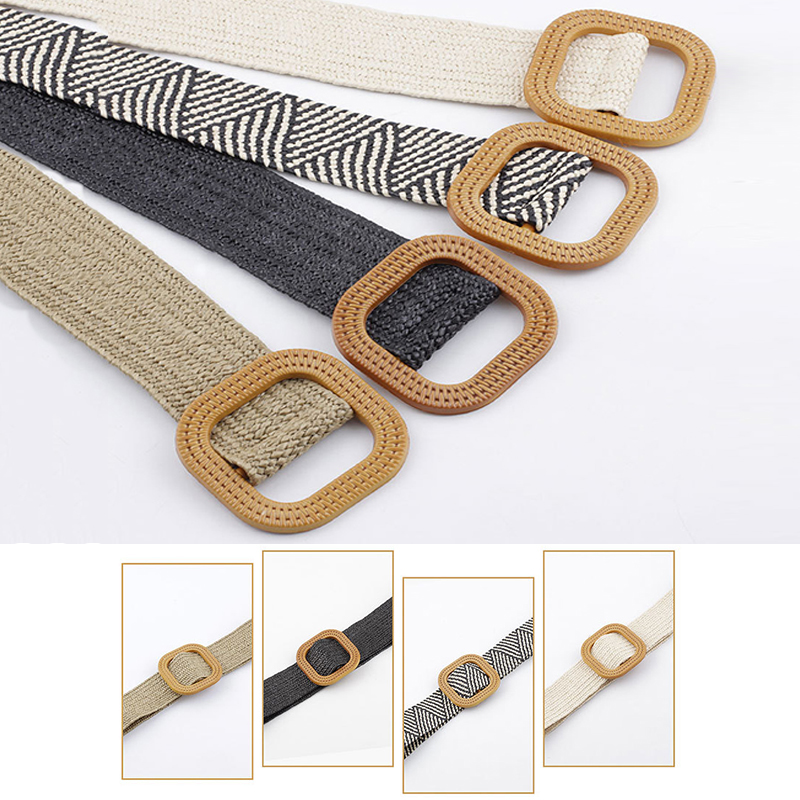 Wax Rope Braiding Women Belt Round Square Buckle Skirt Belt Vintage Knitted Waist Belt Hand-Woven Elastic Belt For Women 2019