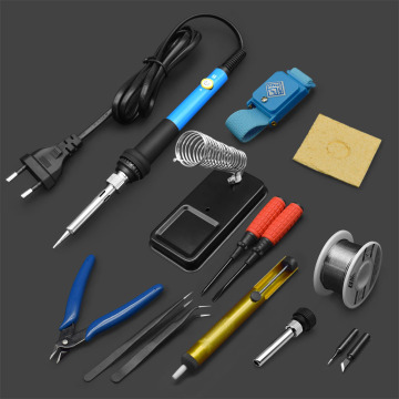 1 Set Adjustable Temperature Electric Soldering Iron Handle 60W Welding Solder Station Kit Blue Rework Heat Tips Repair Tool