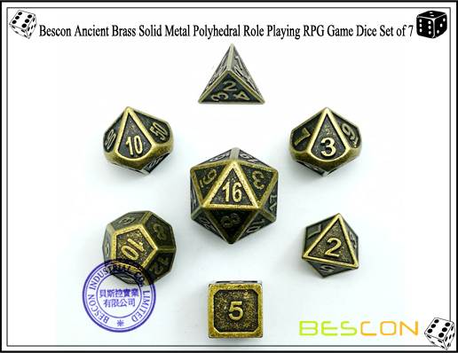 Bescon New Style Ancient Brass Solid Metal Polyhedral Role Playing RPG Game Dice Set (7 Die in Pack)-2