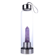 Crystal Water Bottle with Rose Quartz and Clear Quartz Crystals. Crystal Elixir Water Bottle for Gemstone Healing