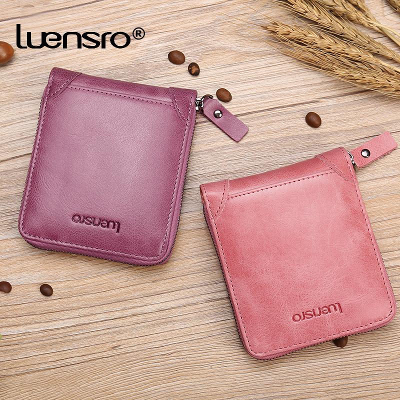 LUENSRO 2020 New Women Wallets Genuine Leather Purse Women Credit Card Holder Zipper Small Wallet for Girls Coin Purse Short