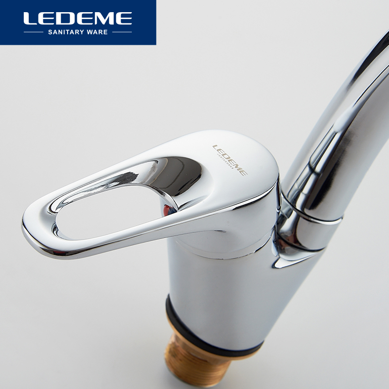 LEDEME 360 Degree Rotation Kitchen Faucet Sink Brass Chrome Cold And Hot Mixer Tap Curved Outlet Pipe Taps Single Handle L5913