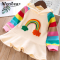 Menoea Girls Princess Dress Autumn New Spring Party Dress Sweet Hooded Children Clothing Cute Rainbow Colorful Kids Girl Dresses