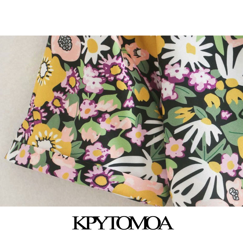 KPYTOMOA Women 2020 Fashion Floral Print Button-up Blouses Vintage Lapel Collar Short Sleeve Beach Female Shirts Chic Tops