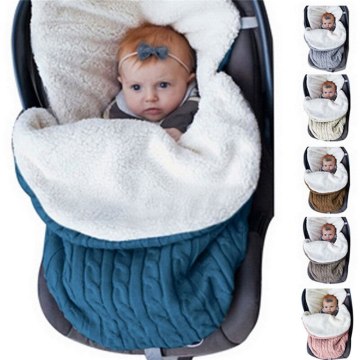 Knitted Sleep Sack Newborn Swaddle Knit Wool Slaapzak Baby Sleeping Bag Baby Thickening Plus Velvet Knit Warm Wool Stroller