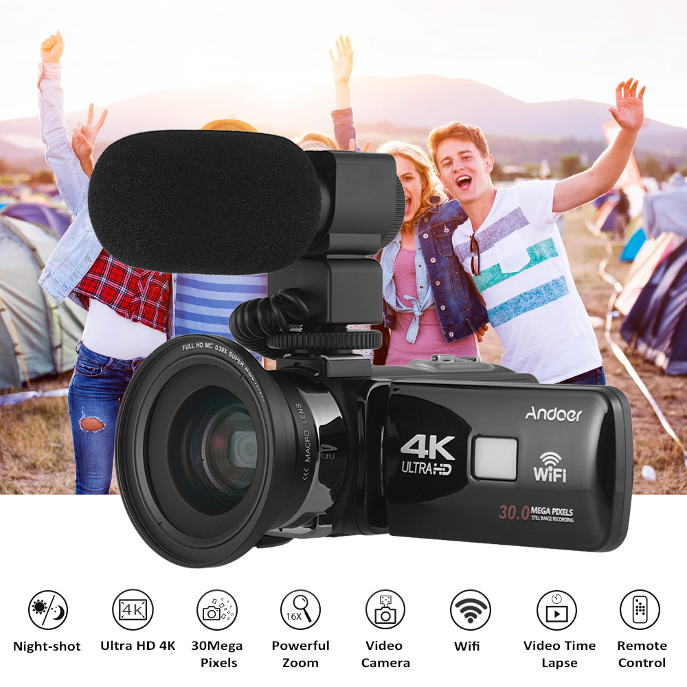 Andoer 4K Ultra HD WiFi Digital Video Camera Camcorder DV Recorder With 16X Zoom 3.0" LCD Touchscreen IR Night