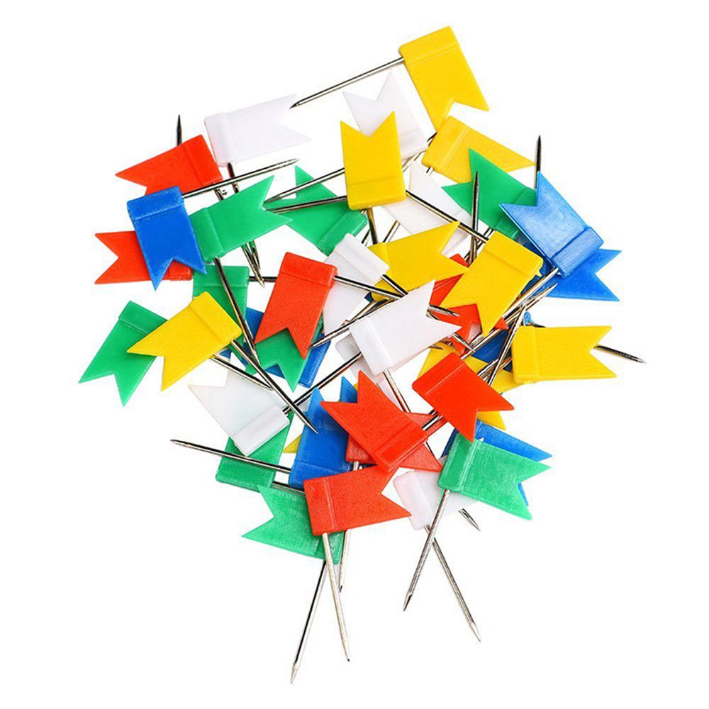 100pcs Colorful Flags Push Pins Metal Bulletin Board Message Paper Fixed Needle Pins Map Drawing Thumb Tack Binding Supplies