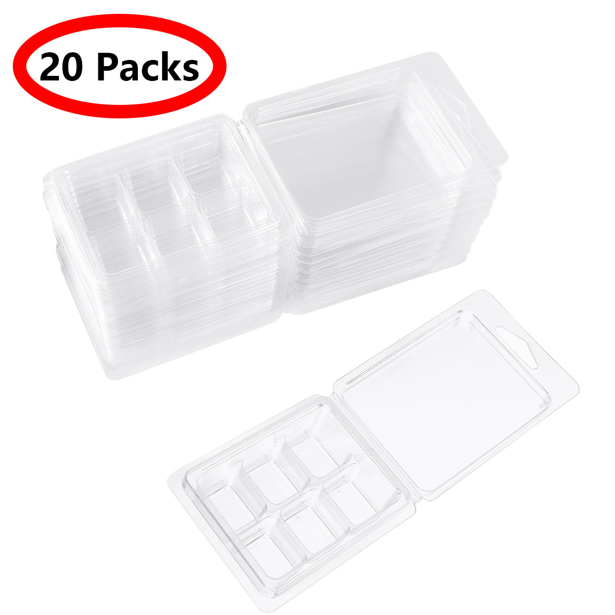 20pcs Soap Wax Melt Molds 6 Cell Clamshell Packaging Molds Empty Plastic Wax Melt Clamshells for Wickless Wax Melt Candles Boxes