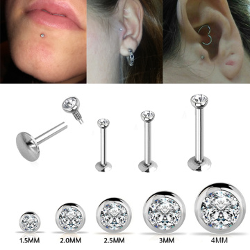 1.2x1.5-4mm AAA Zircon Labret Lip Bar Stud Piercing 16 Gauge Stainless Steel Cartilage Ear Tragus Stud Piercing Earring