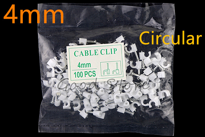 100pcs/bag 4mm Circle Cable Clips with Nail, Wire U Circle Cable Clamp with Nail Y