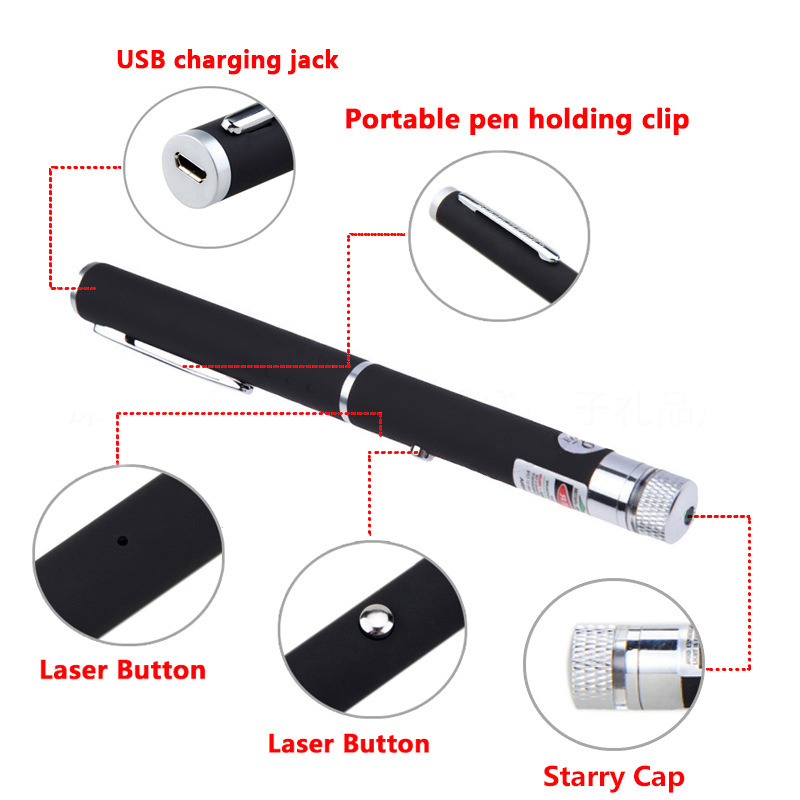 USB Keychain Green Laser Pointer USB Charging High Power 5 MW Portable Red Dot Laser Pen Single Point Starry Red Lazer Dropship