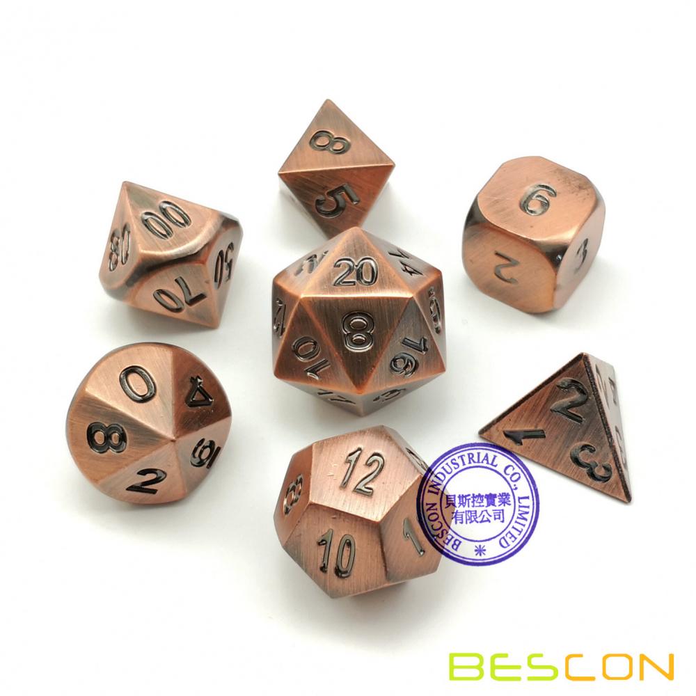 Bescon Heavy Duty Old Bronze Solid Metal Dice Set, Ancient Metallic Polyhedral D&D RPG Game Dice 7pcs Set