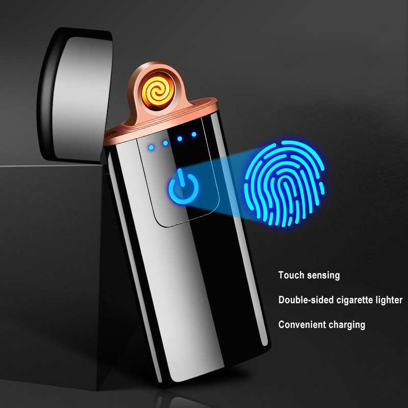 Cool Double Sided Arc Cigarette Electric Lighter Heating Wire USB Rechargeable Fingerprint Sensor Portable Windproof Lighters