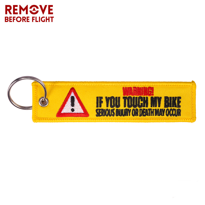 3PCS Remove Before Flight Warning Keychain Tag Keychains for Motorcycles and Cars Key Tag Embroidery Yelloew Danger Key Rings