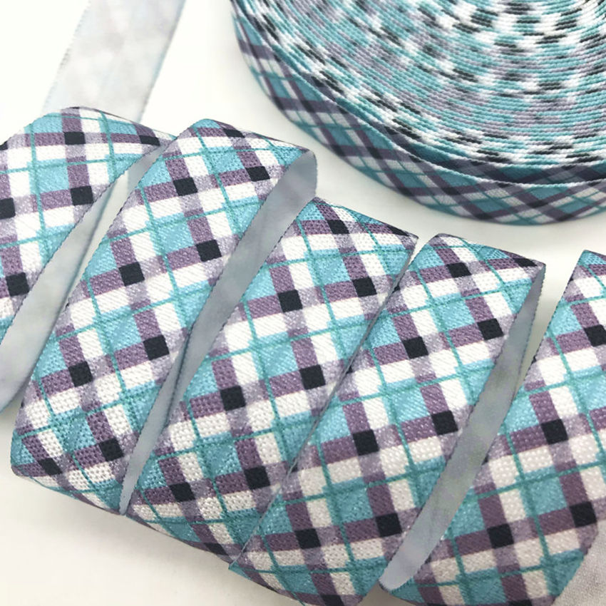 10 yards 16mm Plaid Tartan Design Fold Over Elastic Check Pattern FOE Webbing for Hair tie DIY Sewing Gift Decoration 4 Colors