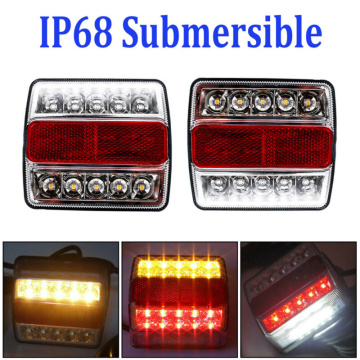 2Pcs Rear LED Submersible Trailer Tail Lights Kit Boat Marker Truck Waterproof Universal 12V 15LED Campers Trailer Taillights