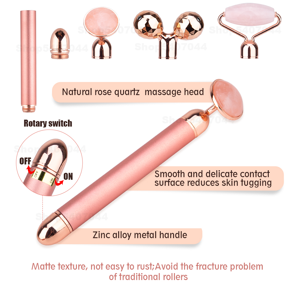 3In1 Vibrating Facial Roller Rose Quartz Electric Jade Roller 3D Face Lift Kit Anti-Aging Beauty Bar Skin Care Tool For Face Eye