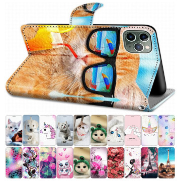 For Case Samsung Galaxy A40 A30 A20 A310 A300 A3 2015 2016 Flip Leather Book Cover Phone Bags Tiger Wolf Lion Cat Dog DP08F