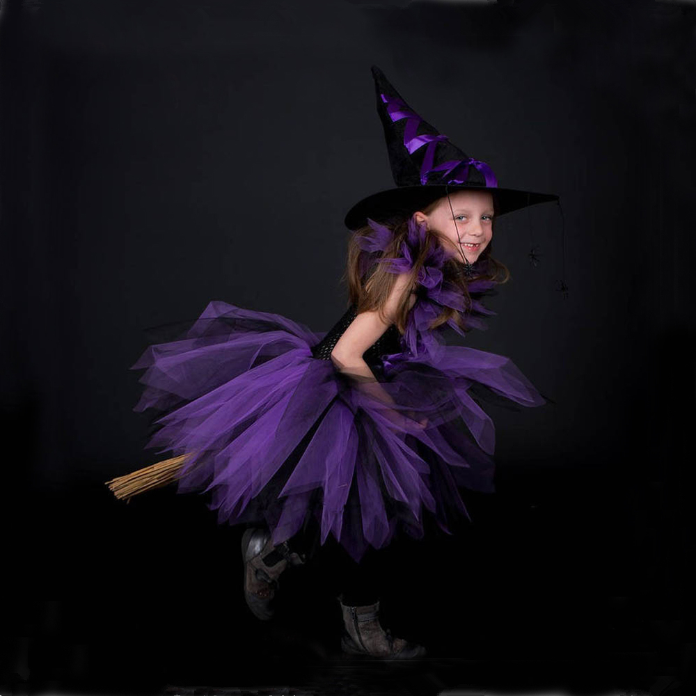 Halloween Costume For Kids Girls Witch Kids Clothing Fancy Tutu Dress with Hat Girls Fantasy Carnival Party Dress