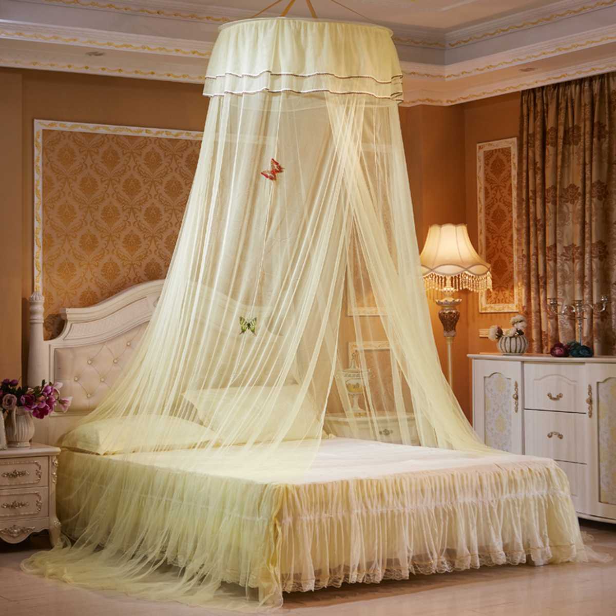 Luxury Princess Lace Palace Hanging Curtain Canopy Mosquito Net Repellent for Single Double Bed Tent Kid Baby Crib (No Bracket)