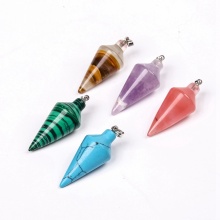 Pendulum Line Cone Stone Pendants Healing Chakra Beads Crystal Quartz Charms for DIY Necklace Jewelry Making Assorted Color