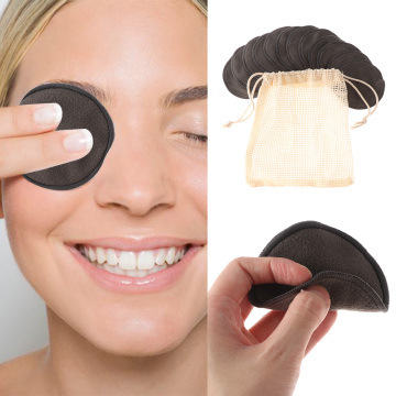 12pcs/bag 8cm Makeup Removal Cotton Pads Facial Skin Cleansing Black Portable Reusable Washable Bamboo Fiber Rounds Pad Tools