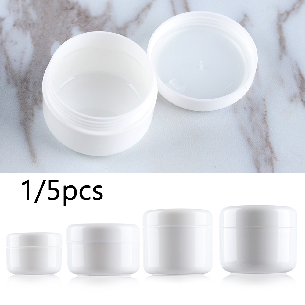 5Pcs 10g/20g/30/g/50g Plastic Empty Makeup Jar Pot Refillable Sample bottles Travel Face Cream Lotion Cosmetic Container White