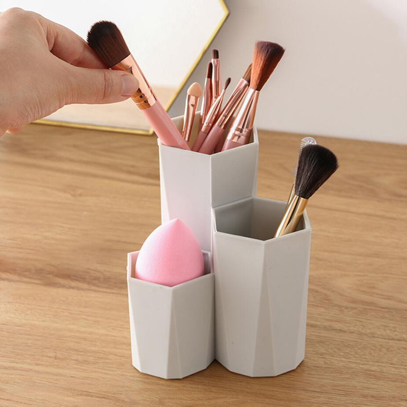 3 Lattices Cosmetic Brush Storage Box Makeup Nail Polish Organizers Pen Holder Rack Cosmetic Holder Make Up Tools